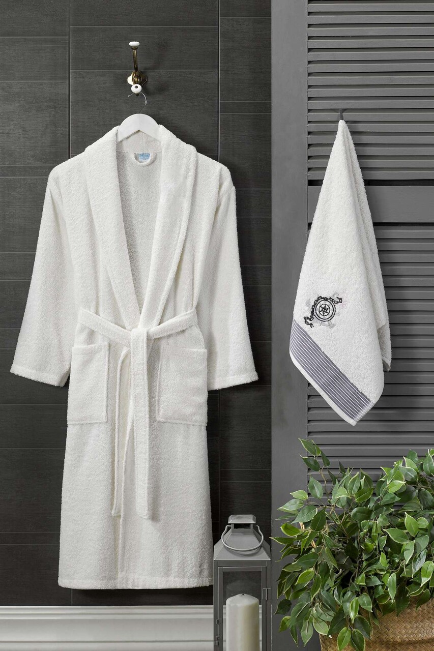 Set de halat de baie pentru bărbați, L'essentiel Maison, Cora, Crem - imagine 4